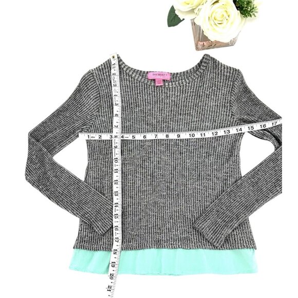 Say What Girls Layered Look Sweater Size Large 10-12 Top Gray Mint Green - Picture 5 of 8